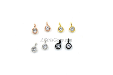 CZ Gold Solitaire Charms, 2 Pcs 4, 6 mm CZ Silver Solitaire Dangles, Black Cubic Zircon Link, Rose Gold Open Loop Dangle Charm Findings - A Girls Gems